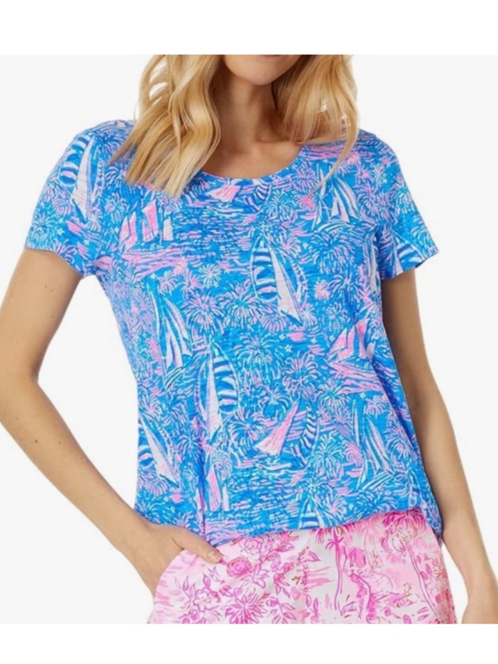 NWOT Lilly Pulitzer Boca Blue It’s A Sailabration Etta Scoop Neck Tee - XS - Picture 6 of 6